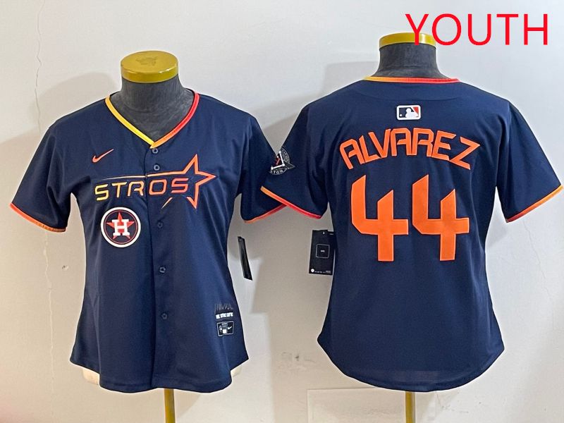 Youth Houston Astros 44 Alvarez Drak Blue Three generations Joint Name 2025 Nike MLB Jersey style 41012
